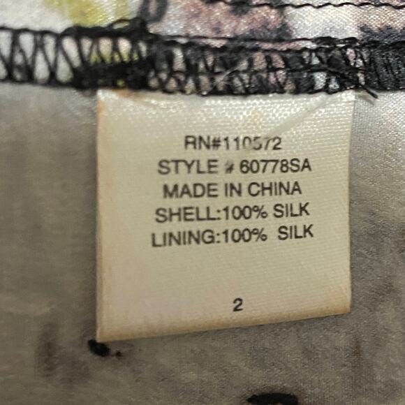 12th Street by Cynthia Vincent Women Black Floral Print Silk Mini Dress 2 Y2K - Picture 7 of 9